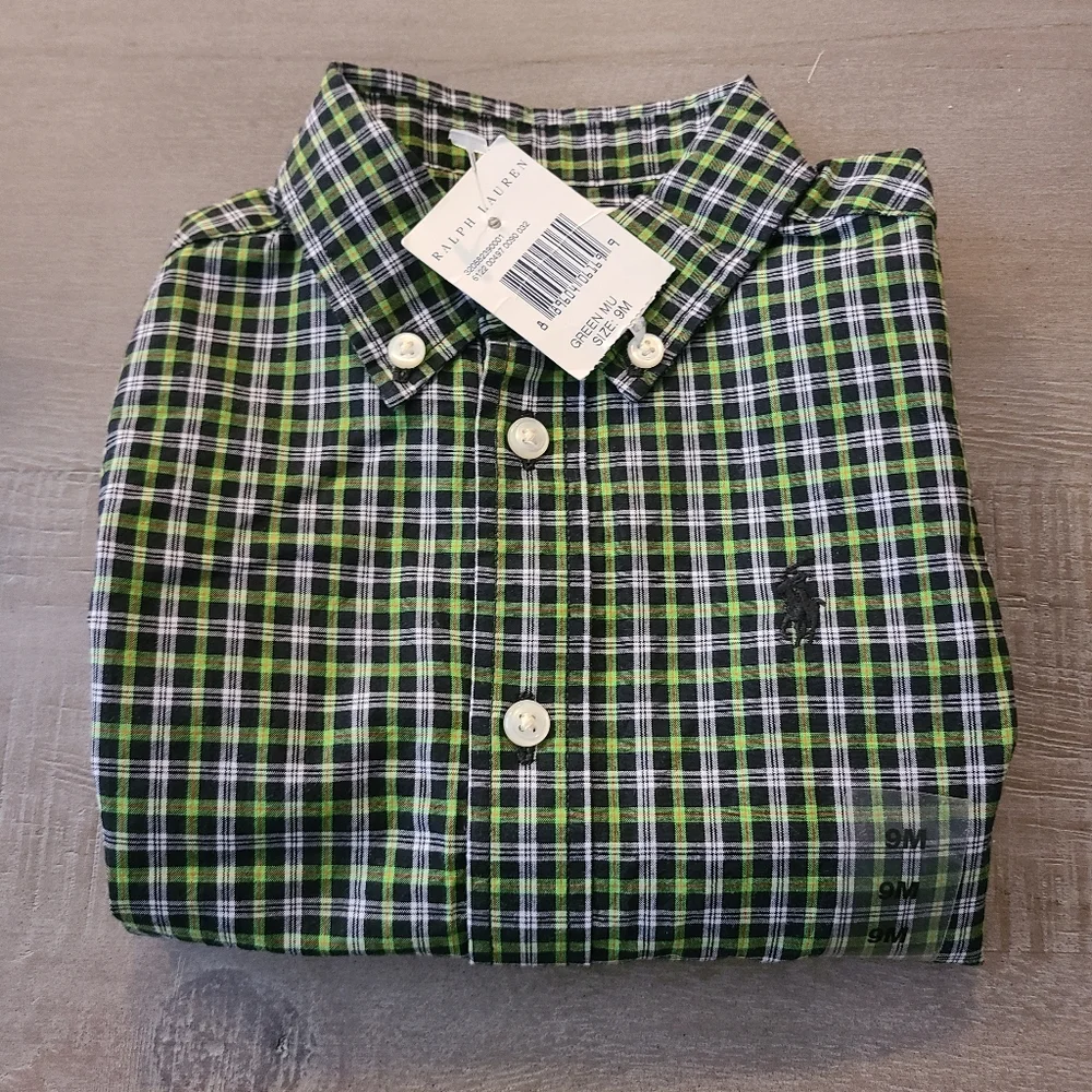 Ralph Laren Boys Plaid Button Down Long Sleeve Shirt - size 9 months